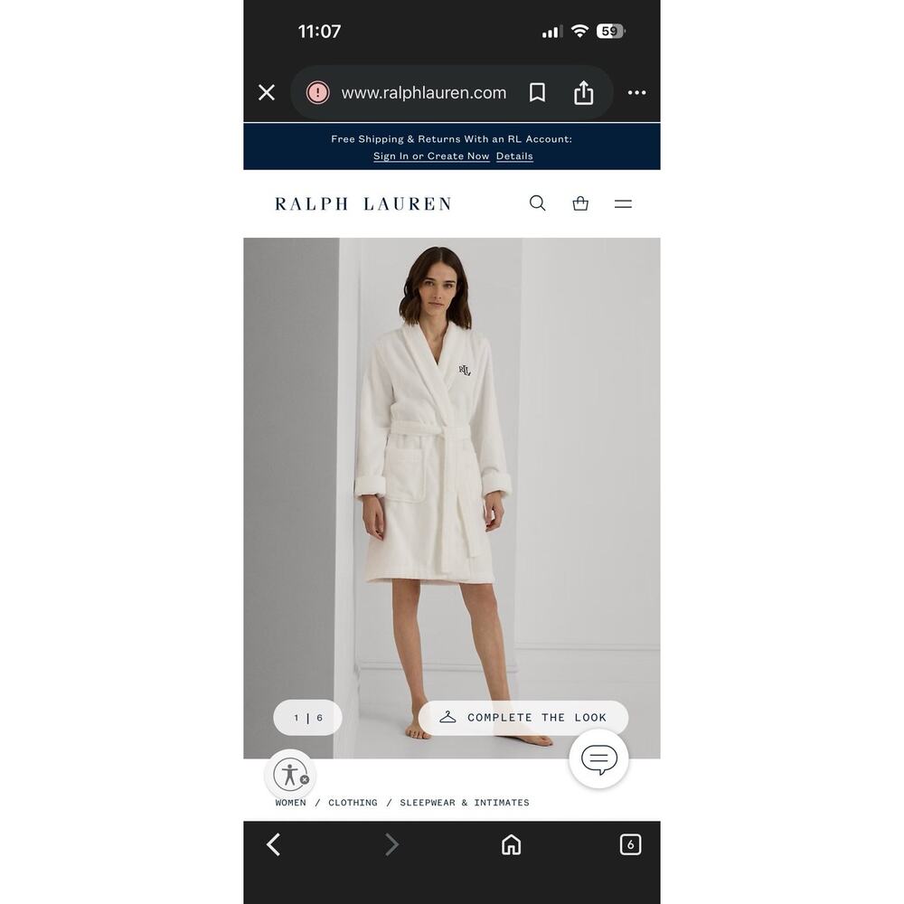 Lauren Ralph Lauren White Plush Robe Short Shawl Collar w Monogram Size Large